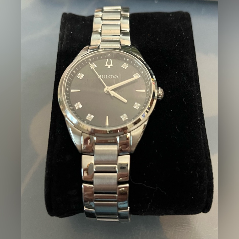 Woman’s Bulova Stainless Steel Watch with 8 Diamonds $150